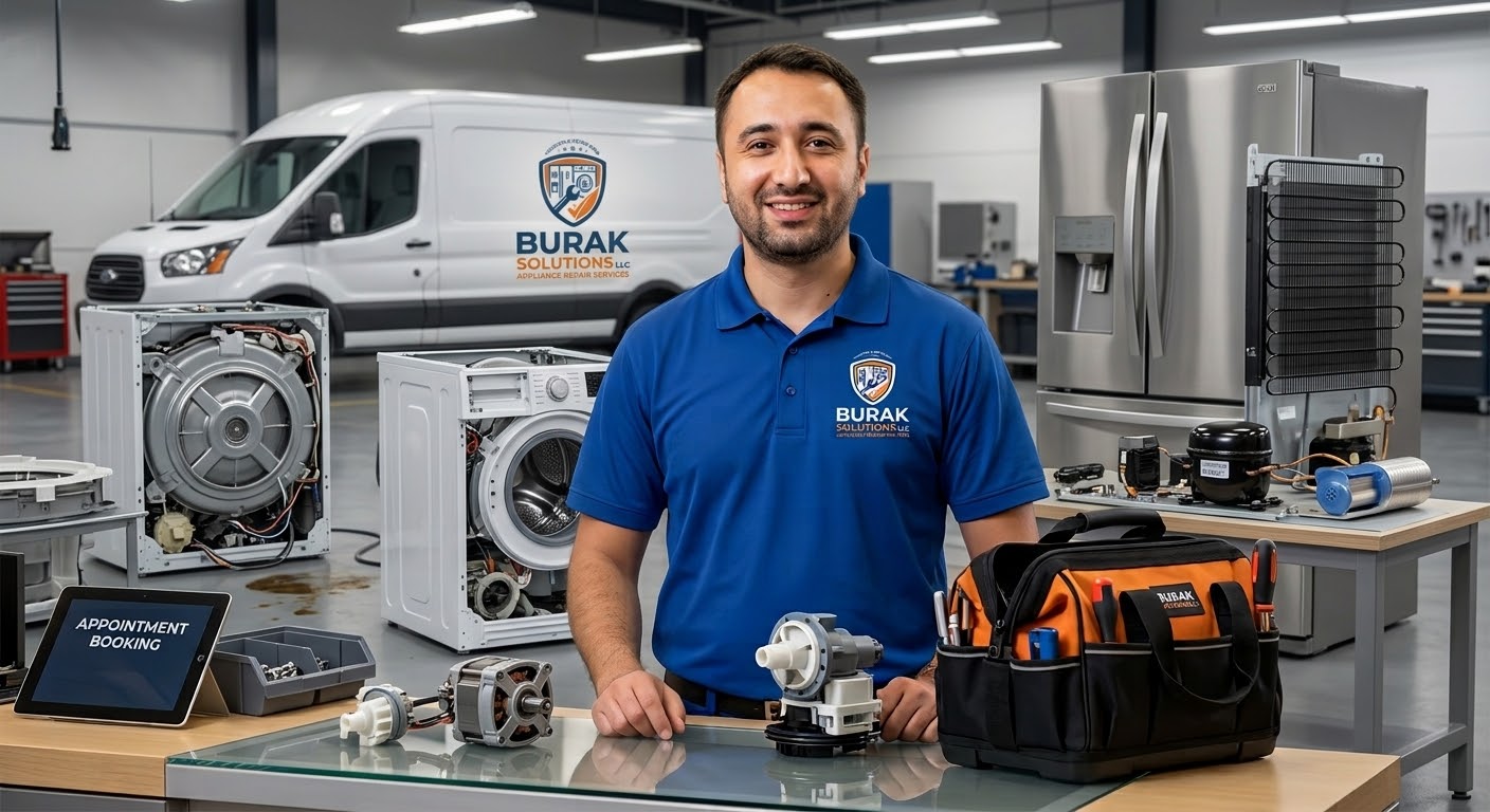 Burak Solutions technician with tools, service van and appliances
